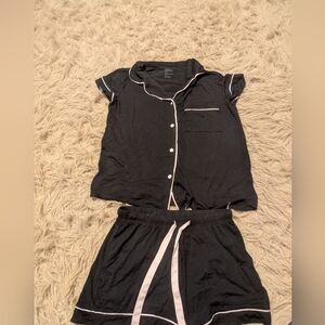 Stars Above Black Pajama Set with White Trim